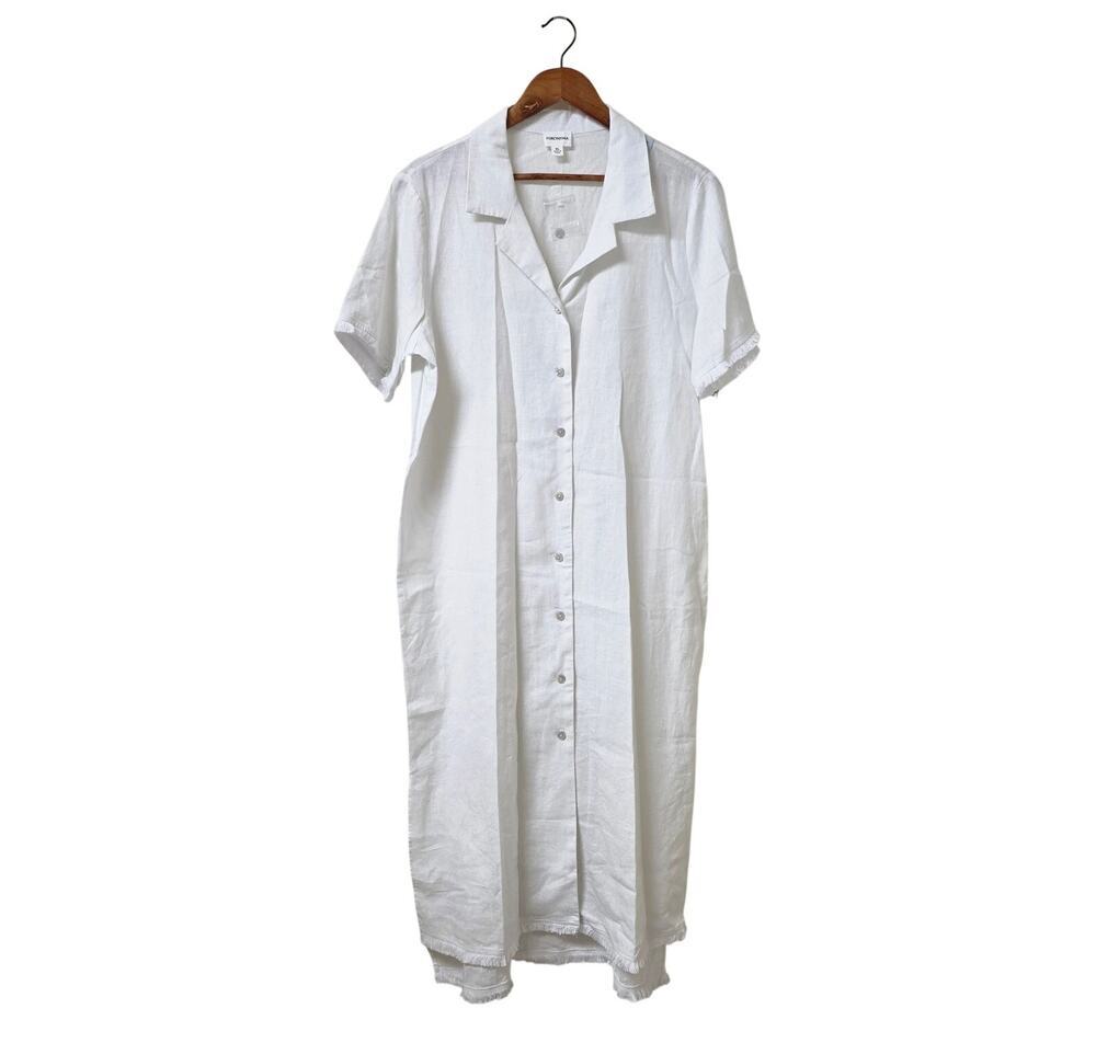 For Cynthia Linen Blend Shirtdress White Size XL NWT